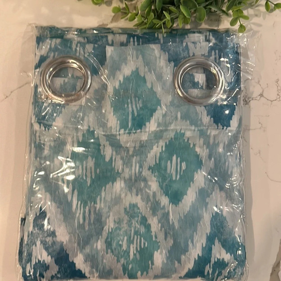 Mysky Home Bedroom Curtains Blue Geometric Pattern Silver Grommets (2)  Panels - Picture 4 of 4